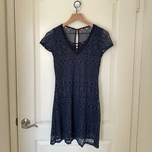 Hollister Vintage Navy Lace V-neck Cotton Mini Shift Dress Y2K